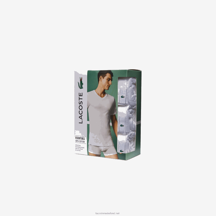 Lacoste 3-pack effen T-shirts 0828H1345 wit 001 Heren