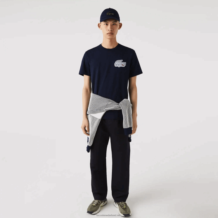 Lacoste Heritage katoenen T-shirt met ronde hals en krokodillenembleem 0828H911 marineblauw 166 Heren
