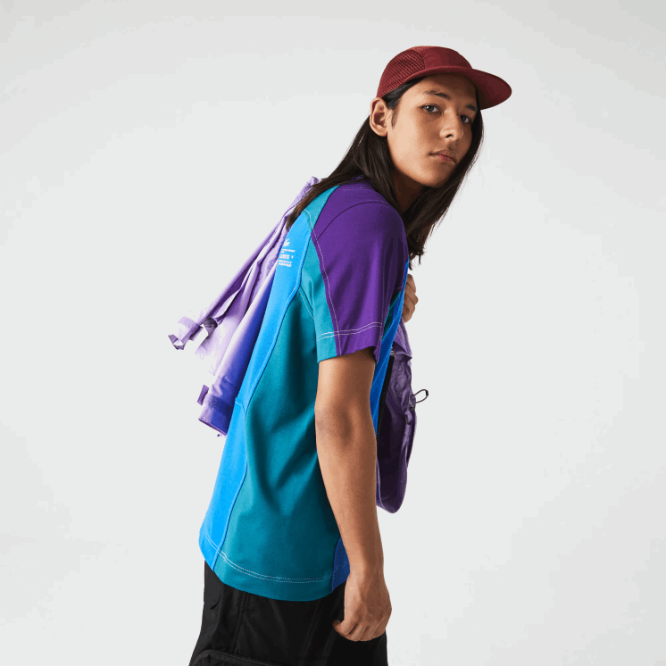 Lacoste Heritage regular fit stretch piqué T-shirt met kleurvlakken 0828H819 blauw groen paars 7w6 Heren