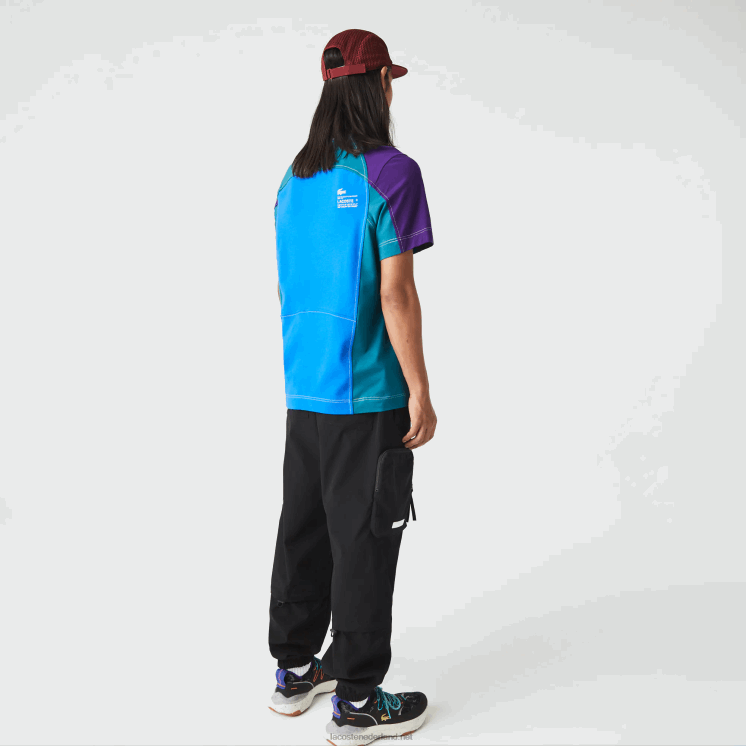 Lacoste Heritage regular fit stretch piqué T-shirt met kleurvlakken 0828H819 blauw groen paars 7w6 Heren
