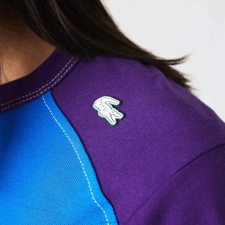 Lacoste Heritage regular fit stretch piqué T-shirt met kleurvlakken 0828H819 blauw groen paars 7w6 Heren
