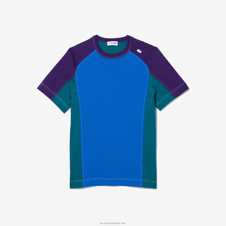 Lacoste Heritage regular fit stretch piqué T-shirt met kleurvlakken 0828H819 blauw groen paars 7w6 Heren