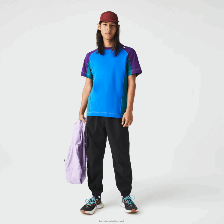 Lacoste Heritage regular fit stretch piqué T-shirt met kleurvlakken 0828H819 blauw groen paars 7w6 Heren