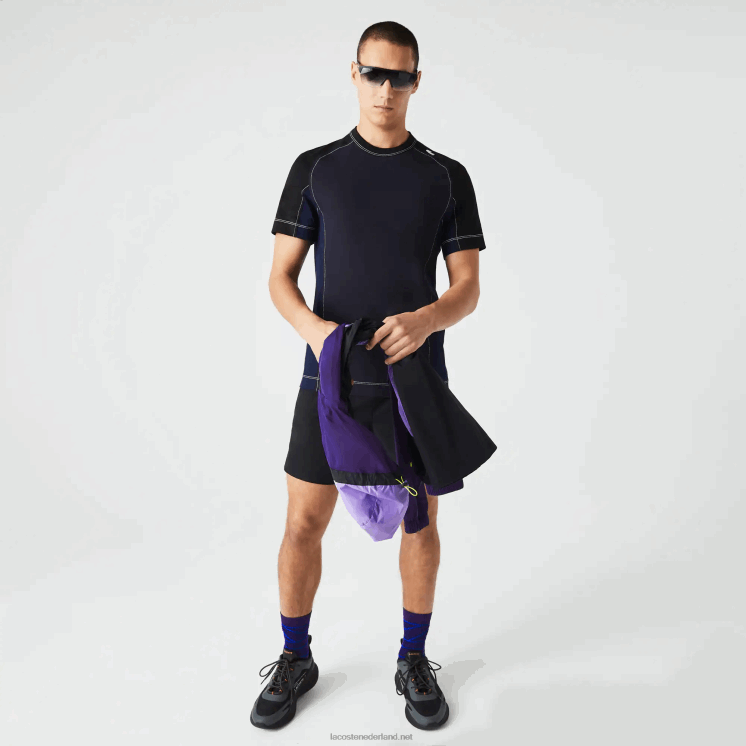 Lacoste Heritage regular fit stretch piqué T-shirt met kleurvlakken 0828H820 marineblauw zwart 7w4 Heren