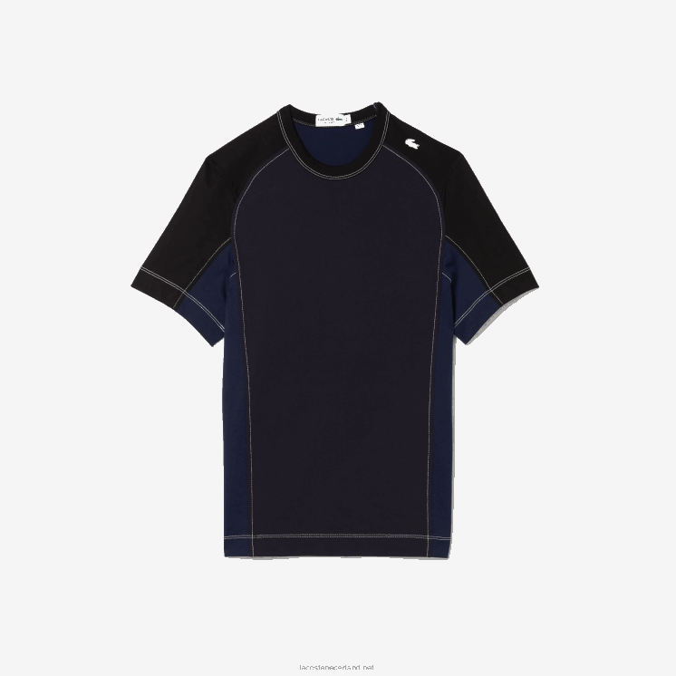 Lacoste Heritage regular fit stretch piqué T-shirt met kleurvlakken 0828H820 marineblauw zwart 7w4 Heren