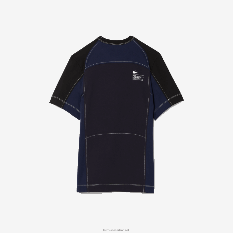 Lacoste Heritage regular fit stretch piqué T-shirt met kleurvlakken 0828H820 marineblauw zwart 7w4 Heren