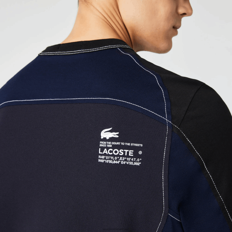 Lacoste Heritage regular fit stretch piqué T-shirt met kleurvlakken 0828H820 marineblauw zwart 7w4 Heren