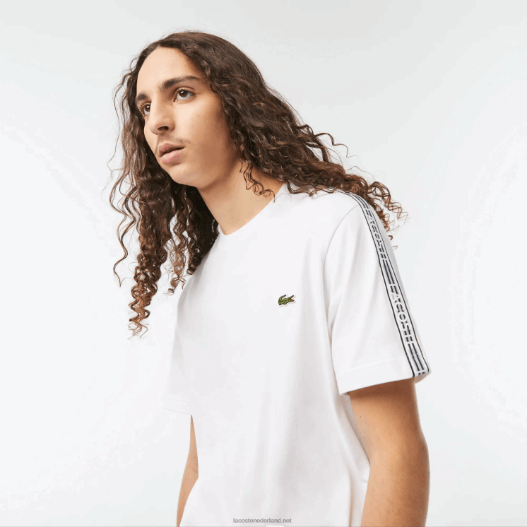Lacoste Regular-fit T-shirt met logostrepen 0828H46 wit 001 Heren