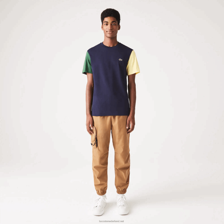 Lacoste Regular-fit T-shirt van katoenen jersey met kleurvlakken 0828H811 marineblauw groen geel uxw Heren