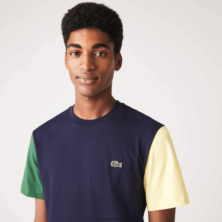 Lacoste Regular-fit T-shirt van katoenen jersey met kleurvlakken 0828H811 marineblauw groen geel uxw Heren