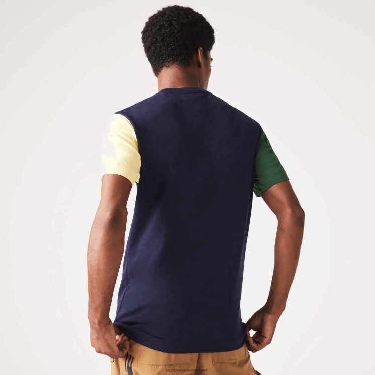 Lacoste Regular-fit T-shirt van katoenen jersey met kleurvlakken 0828H811 marineblauw groen geel uxw Heren