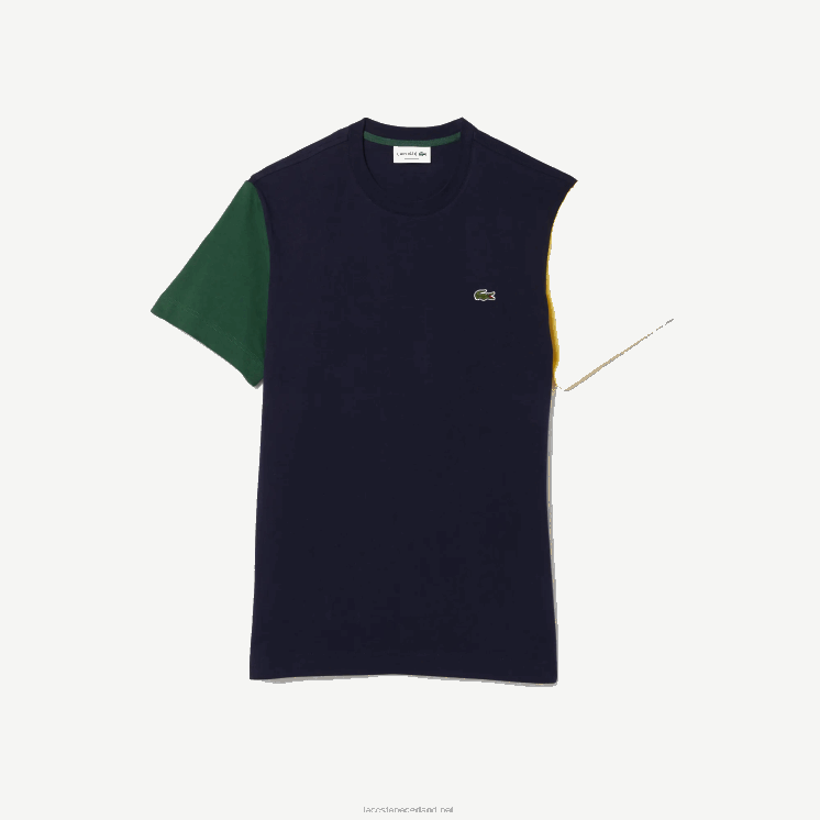 Lacoste Regular-fit T-shirt van katoenen jersey met kleurvlakken 0828H811 marineblauw groen geel uxw Heren