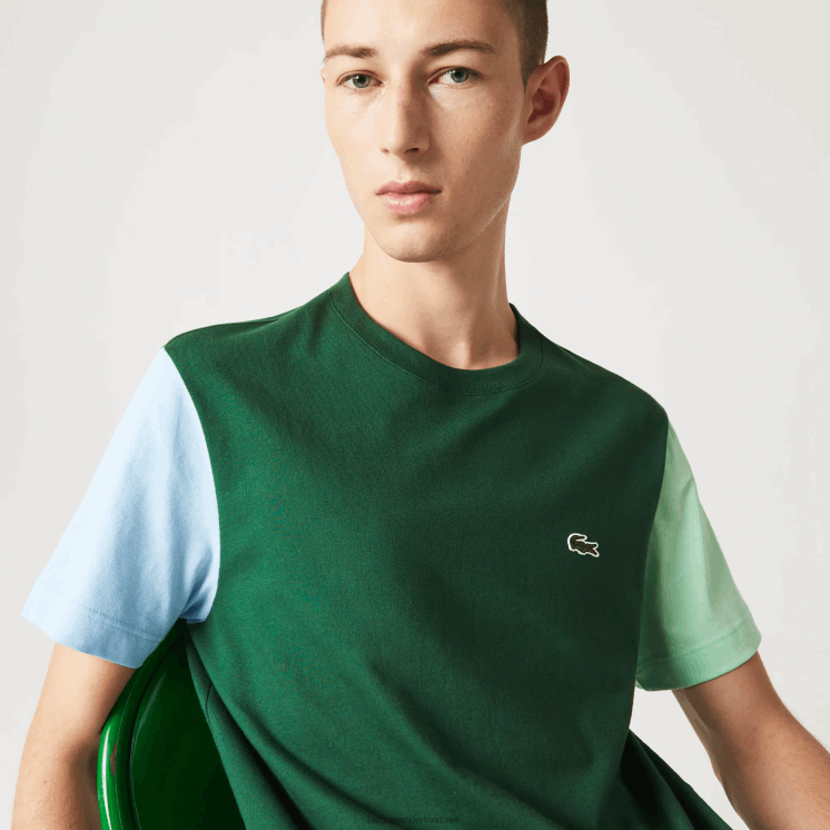Lacoste Regular-fit T-shirt van katoenen jersey met kleurvlakken 0828H812 blauw lichtgroen 8at Heren