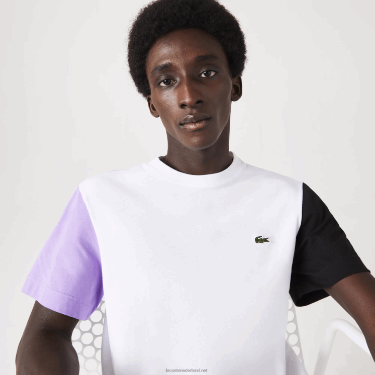Lacoste Regular-fit T-shirt van katoenen jersey met kleurvlakken 0828H813 wit paars zwart uwx Heren