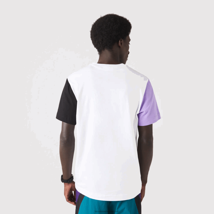 Lacoste Regular-fit T-shirt van katoenen jersey met kleurvlakken 0828H813 wit paars zwart uwx Heren