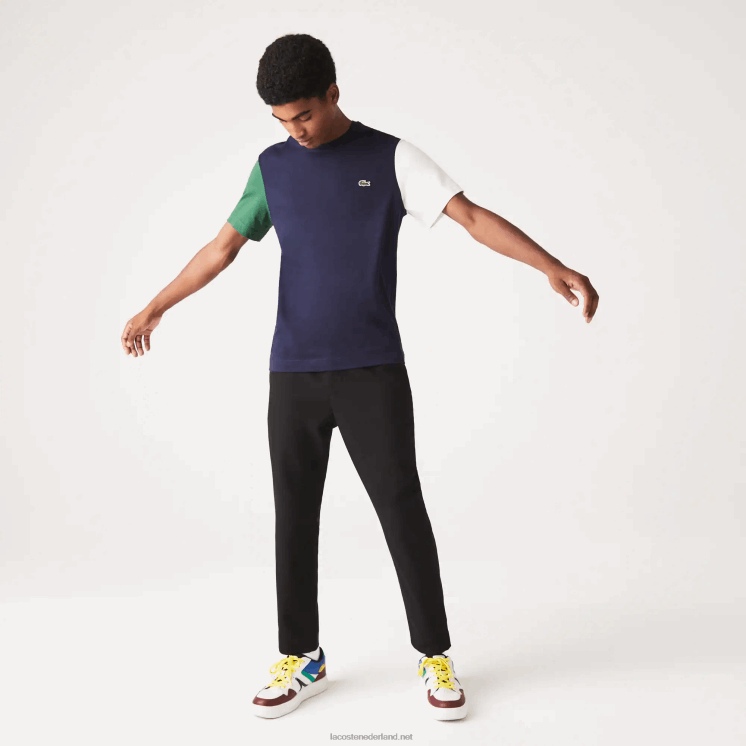 Lacoste Regular-fit T-shirt van katoenen jersey met kleurvlakken 0828H814 marineblauw groen wit yun Heren