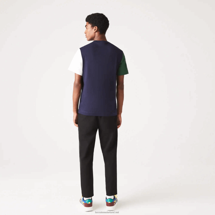 Lacoste Regular-fit T-shirt van katoenen jersey met kleurvlakken 0828H814 marineblauw groen wit yun Heren