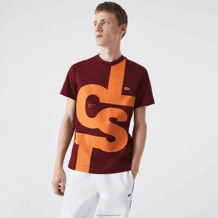 Lacoste Regular fit katoenen T-shirt met contrasterende letters 0828H566 bordeaux zs1 Heren