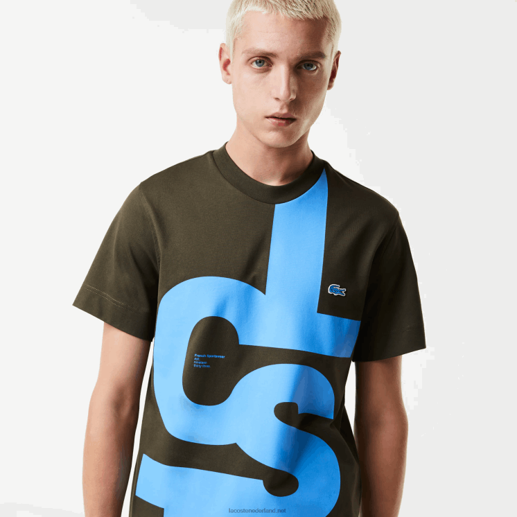 Lacoste Regular fit katoenen T-shirt met contrasterende letters 0828H567 kaki groen s7t Heren