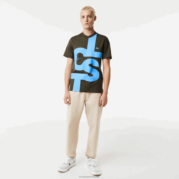 Lacoste Regular fit katoenen T-shirt met contrasterende letters 0828H567 kaki groen s7t Heren