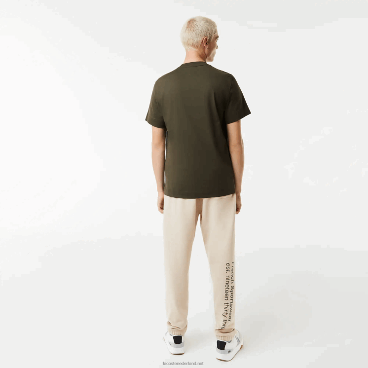 Lacoste Regular fit katoenen T-shirt met contrasterende letters 0828H567 kaki groen s7t Heren