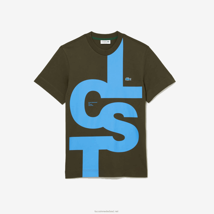 Lacoste Regular fit katoenen T-shirt met contrasterende letters 0828H567 kaki groen s7t Heren