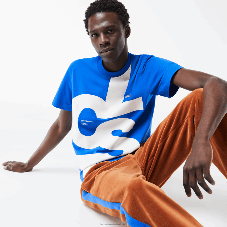 Lacoste Regular fit katoenen T-shirt met contrasterende letters 0828H568 blauw k1q Heren