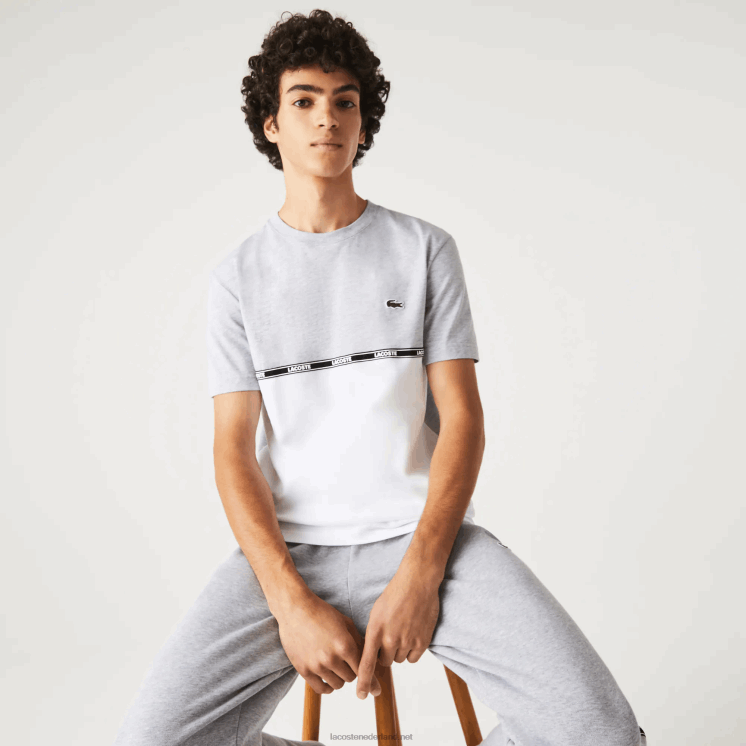 Lacoste T-shirt met merknaam 0828H831 grijs chine wit mtg Heren