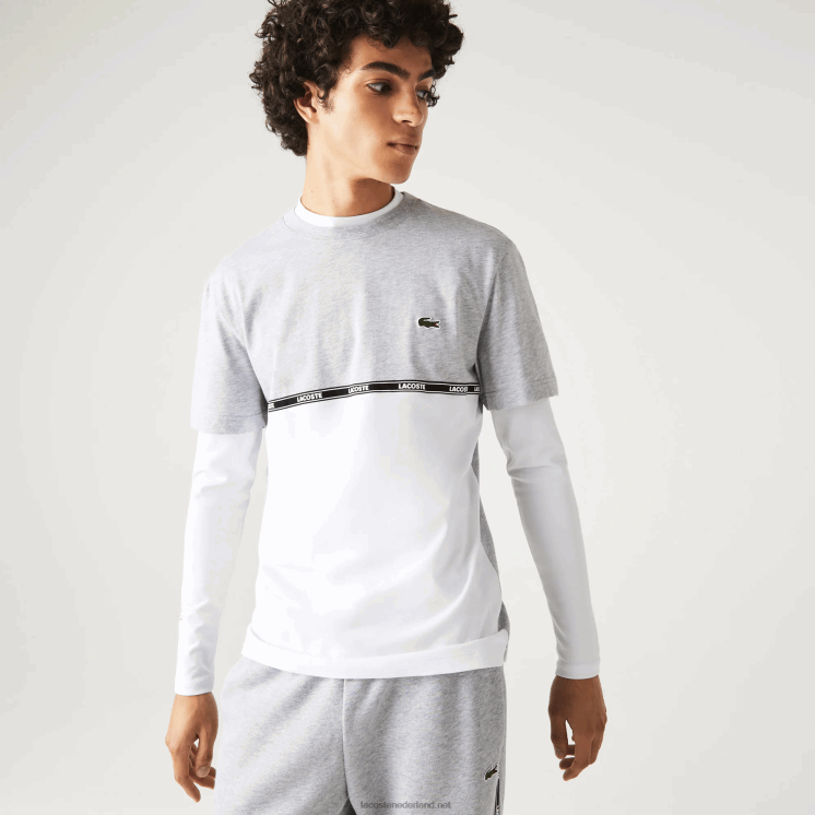 Lacoste T-shirt met merknaam 0828H831 grijs chine wit mtg Heren