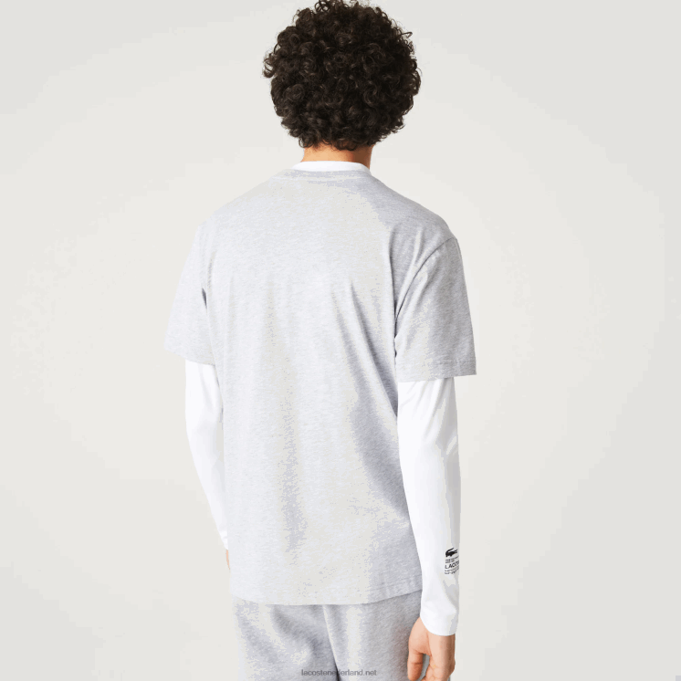 Lacoste T-shirt met merknaam 0828H831 grijs chine wit mtg Heren