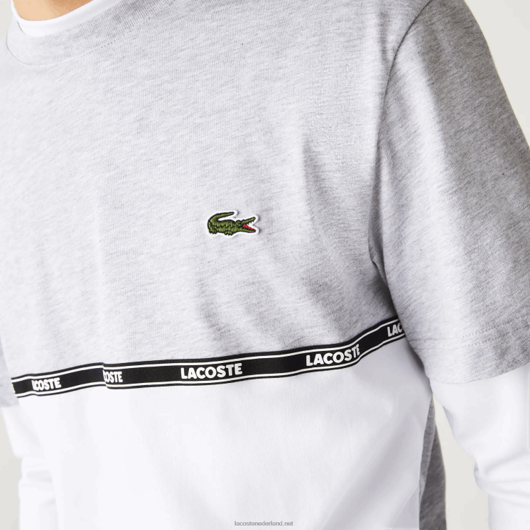 Lacoste T-shirt met merknaam 0828H831 grijs chine wit mtg Heren