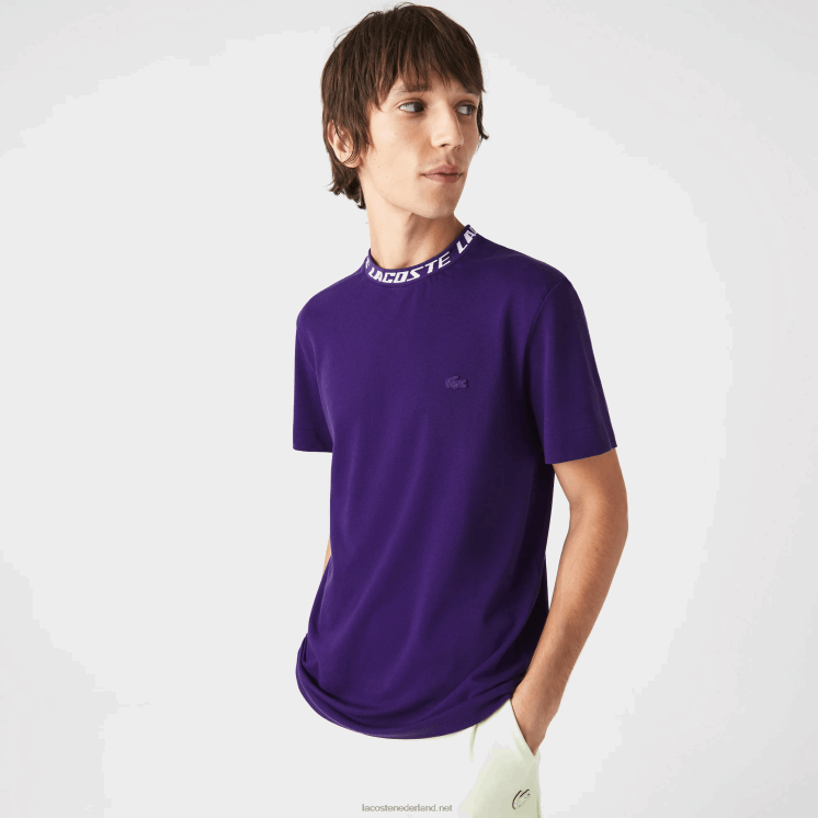 Lacoste T-shirt met normale pasvorm en merkkraag 0828H210 paarse pfn Heren