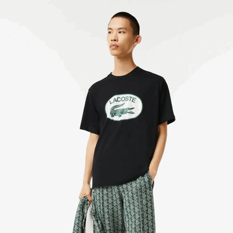 Lacoste T-shirt met normale pasvorm en monogramprint 0828H578 zwart 031 Heren