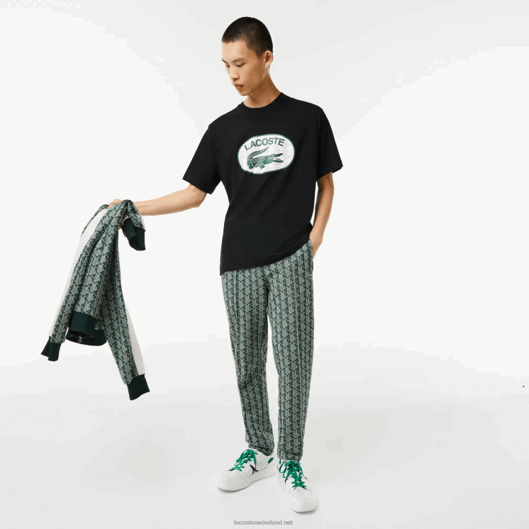 Lacoste T-shirt met normale pasvorm en monogramprint 0828H578 zwart 031 Heren