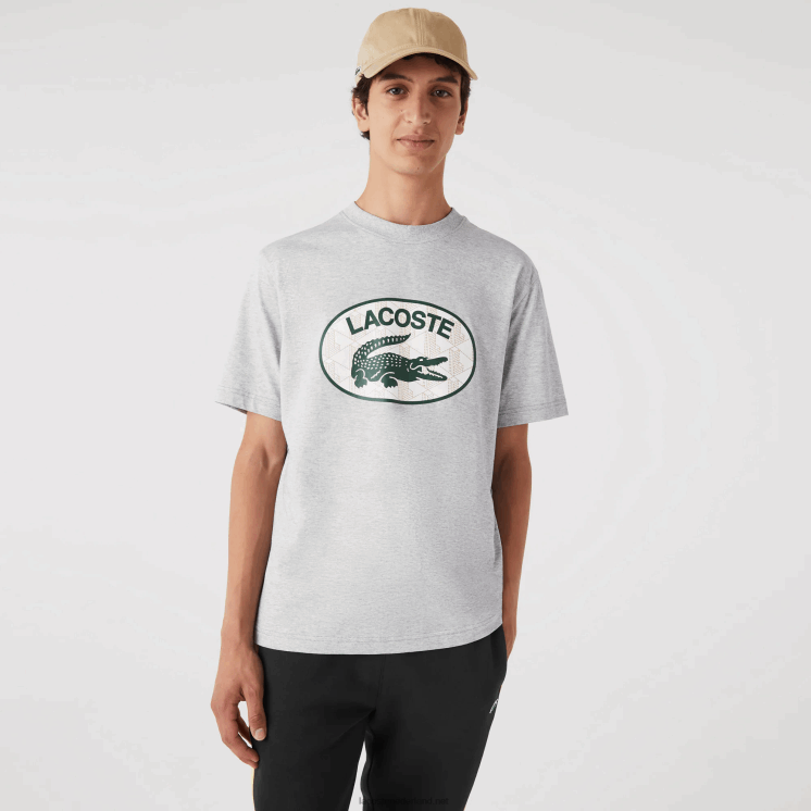 Lacoste T-shirt met normale pasvorm en monogramprint 0828H579 grijze chine ca Heren