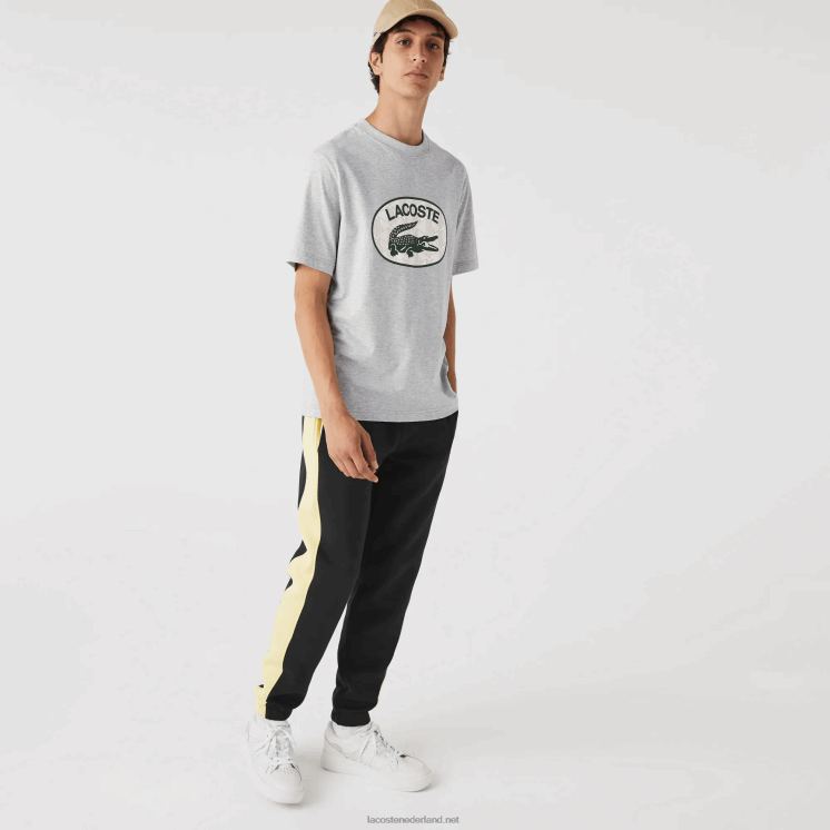 Lacoste T-shirt met normale pasvorm en monogramprint 0828H579 grijze chine ca Heren