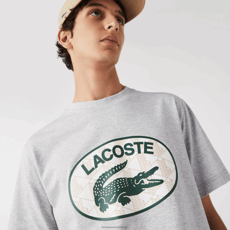 Lacoste T-shirt met normale pasvorm en monogramprint 0828H579 grijze chine ca Heren