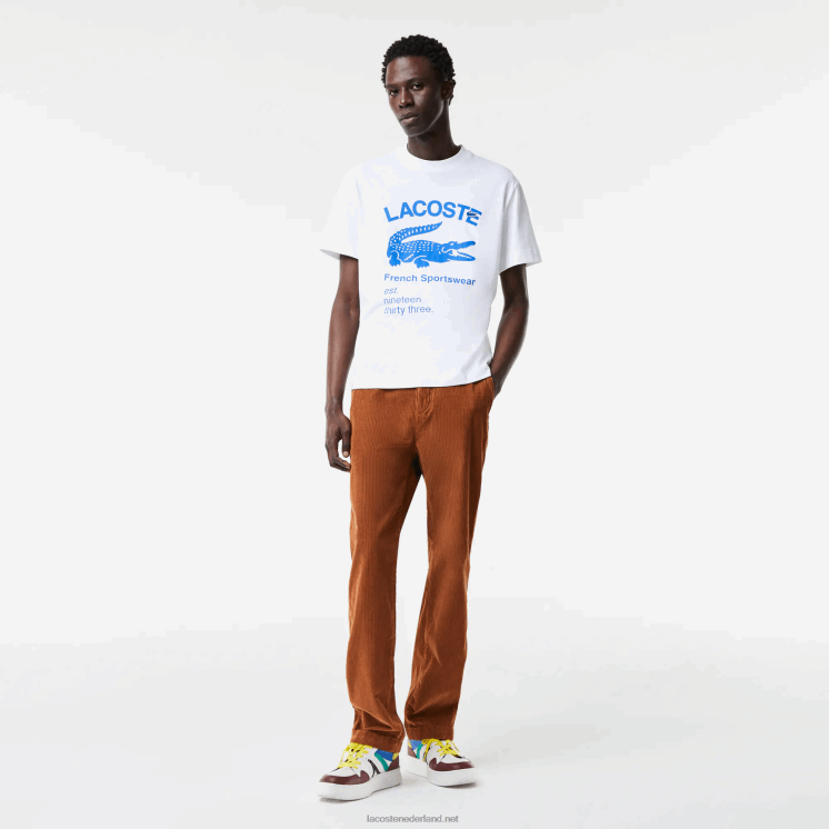 Lacoste T-shirt met relaxte pasvorm van krokodillenleer 0828H698 wit 001 Heren