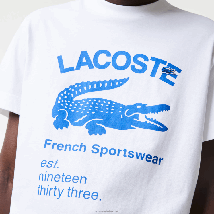 Lacoste T-shirt met relaxte pasvorm van krokodillenleer 0828H698 wit 001 Heren