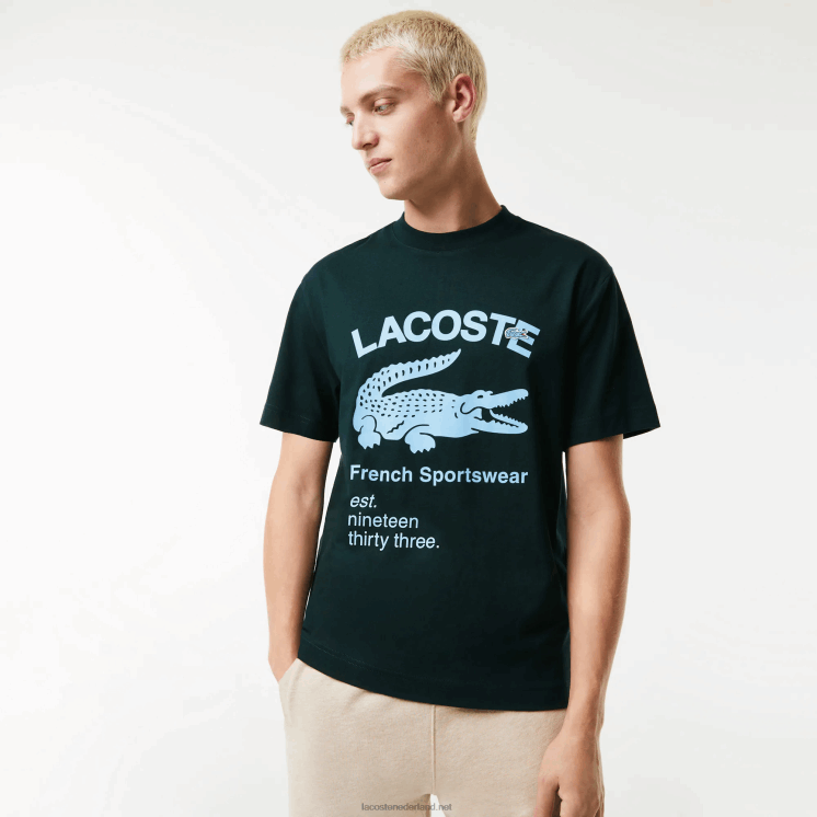 Lacoste T-shirt met relaxte pasvorm van krokodillenleer 0828H699 groen yzp Heren