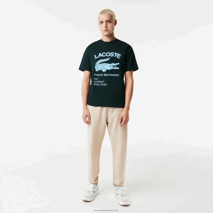 Lacoste T-shirt met relaxte pasvorm van krokodillenleer 0828H699 groen yzp Heren