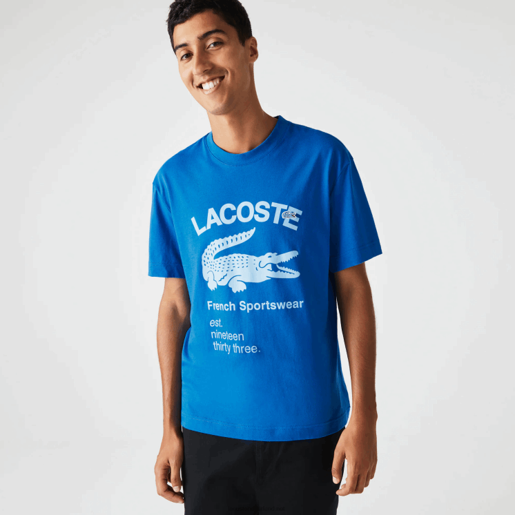 Lacoste T-shirt met relaxte pasvorm van krokodillenleer 0828H700 blauw k1q Heren
