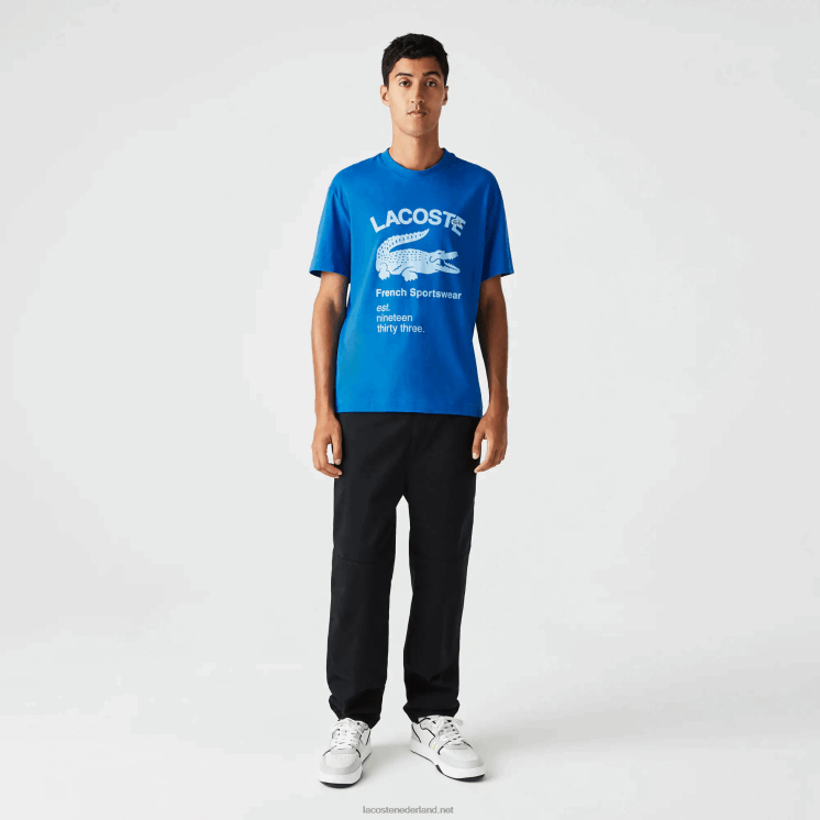 Lacoste T-shirt met relaxte pasvorm van krokodillenleer 0828H700 blauw k1q Heren