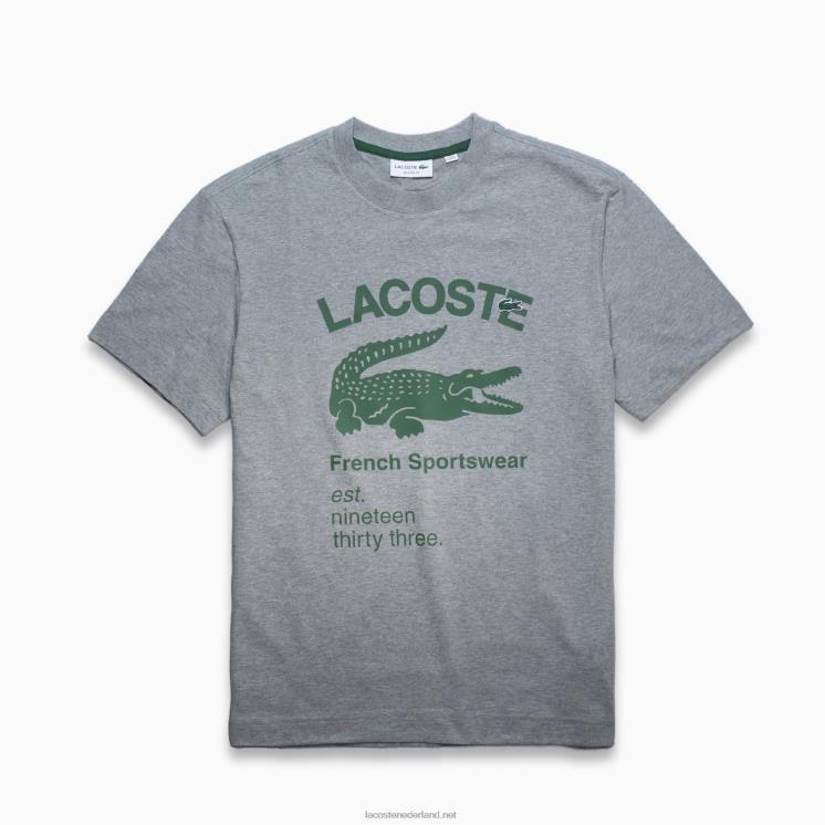 Lacoste T-shirt met relaxte pasvorm van krokodillenleer 0828H701 grijze knik erf Heren