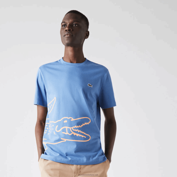 Lacoste T-shirt met ronde hals en krokodillenprint van biologisch katoen 0828H903 blauw 776 Heren