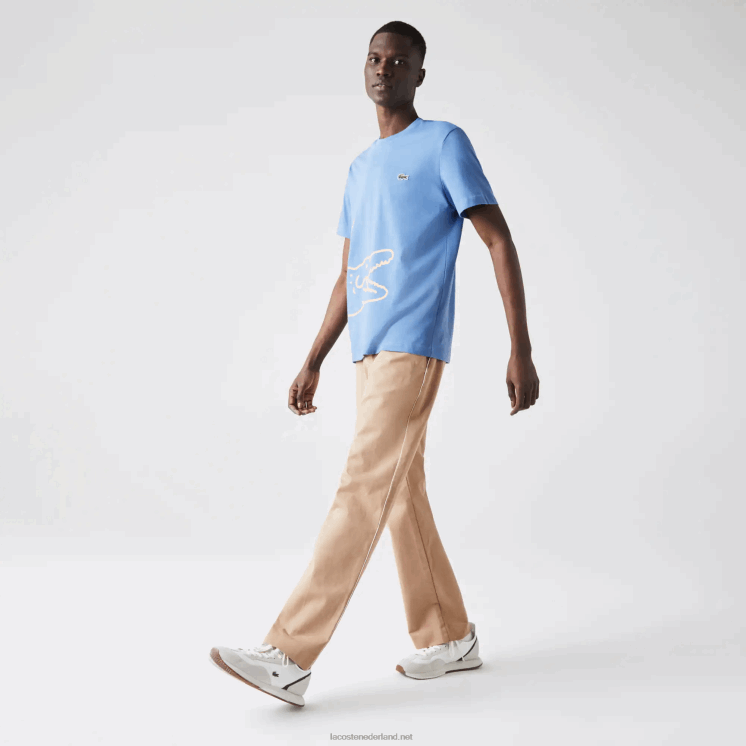 Lacoste T-shirt met ronde hals en krokodillenprint van biologisch katoen 0828H903 blauw 776 Heren