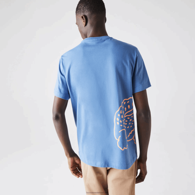 Lacoste T-shirt met ronde hals en krokodillenprint van biologisch katoen 0828H903 blauw 776 Heren