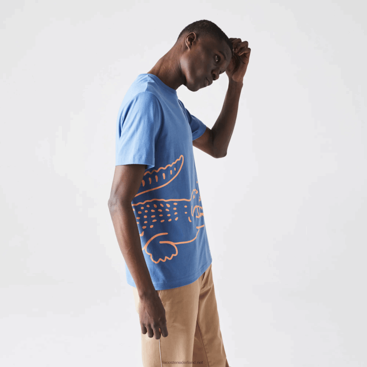 Lacoste T-shirt met ronde hals en krokodillenprint van biologisch katoen 0828H903 blauw 776 Heren