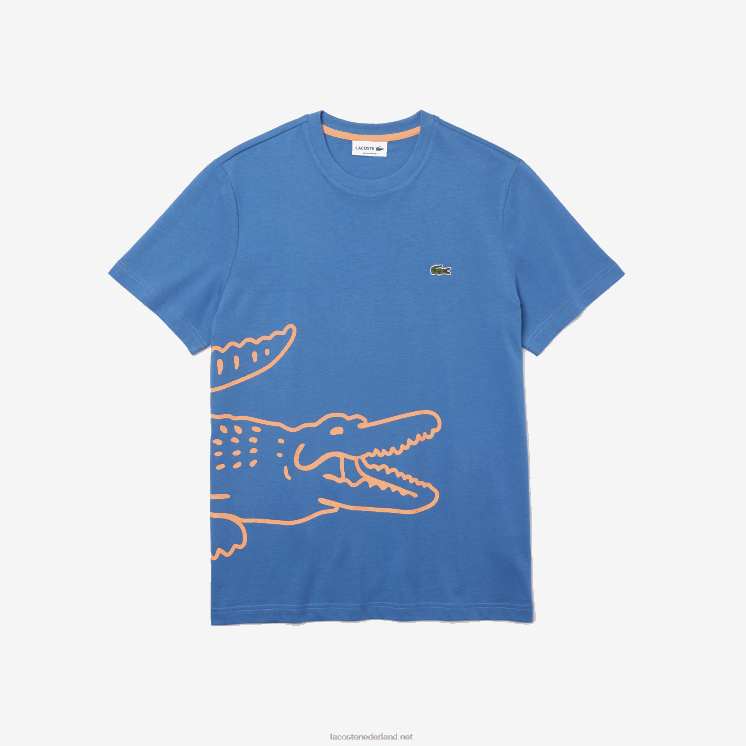 Lacoste T-shirt met ronde hals en krokodillenprint van biologisch katoen 0828H903 blauw 776 Heren