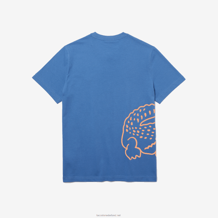 Lacoste T-shirt met ronde hals en krokodillenprint van biologisch katoen 0828H903 blauw 776 Heren